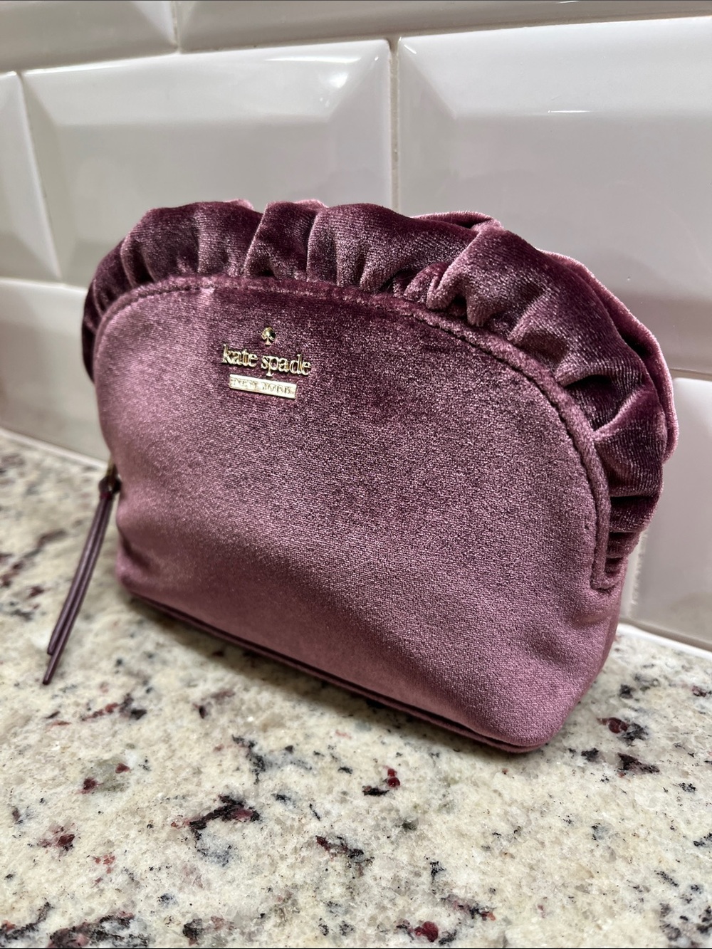 Kate Spade Velvet Ruffled Cosmetic Case NWOT - Picture 3 of 8